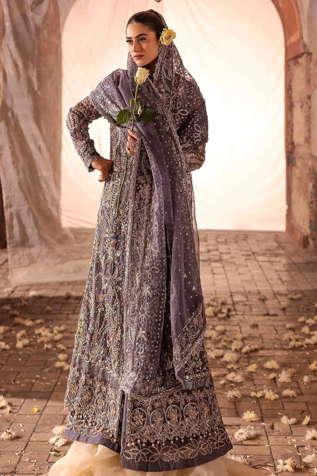 Motifz Bridal Couture Grey Organza – view 6 – Poshaq