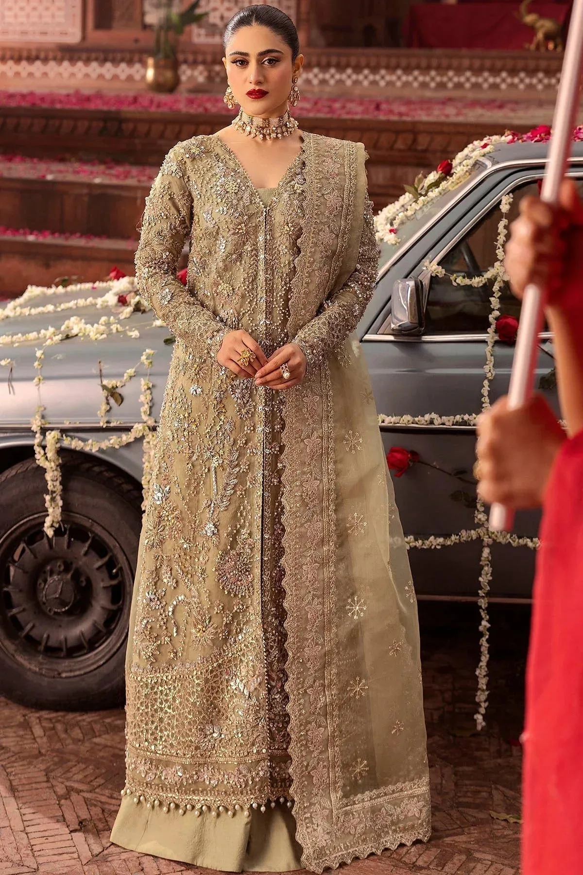 Motifz Bridal Couture Olive Haze Organza – view 1 – Poshaq