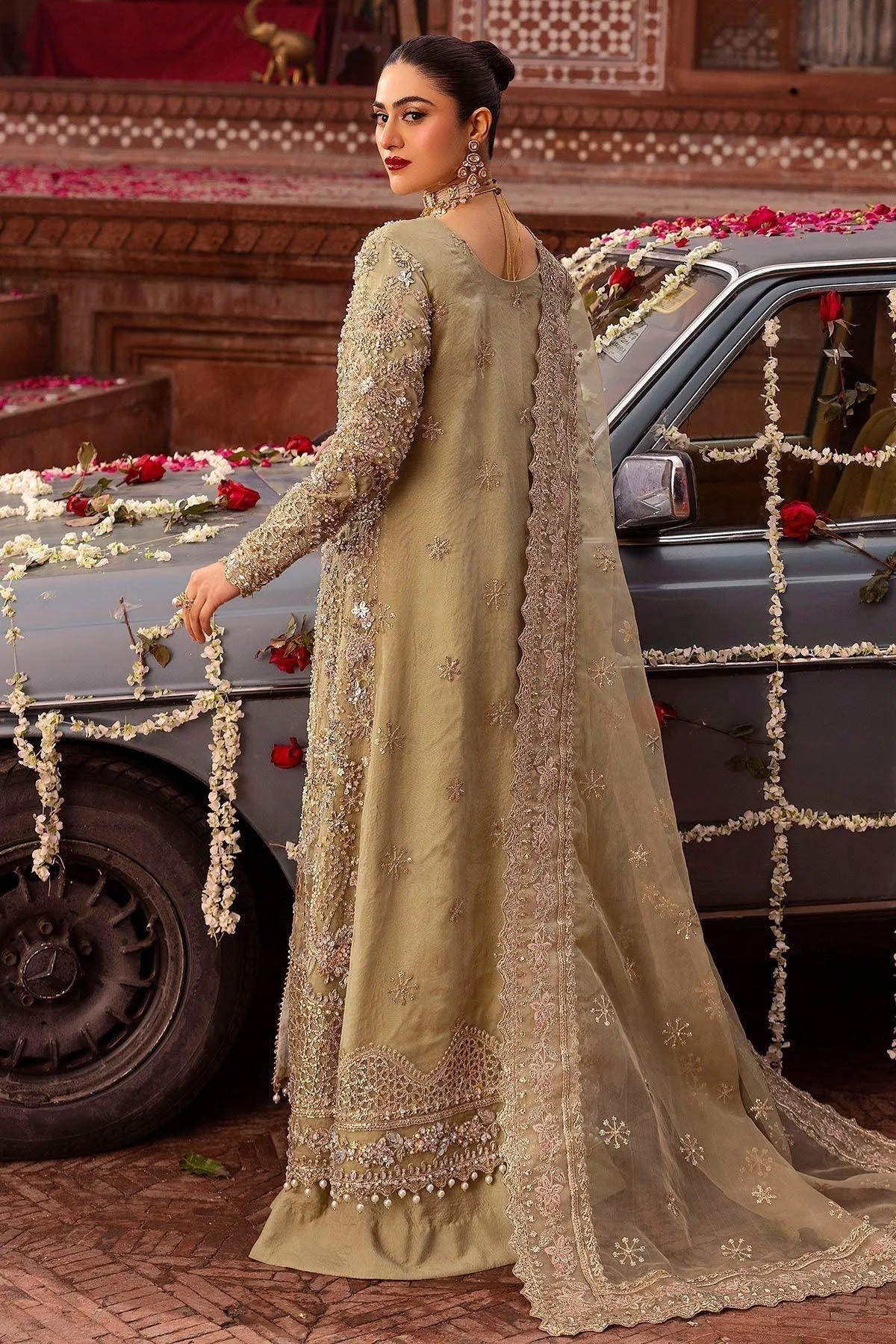 Motifz Bridal Couture Olive Haze Organza – view 2 – Poshaq