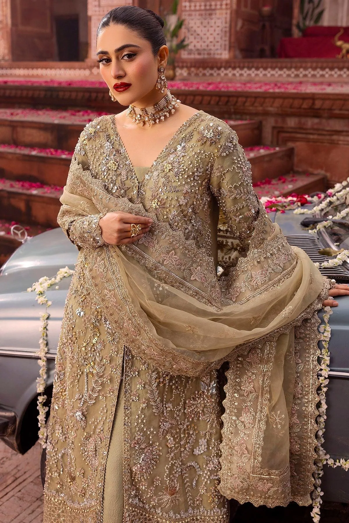 Motifz Bridal Couture Olive Haze Organza – view 3 – Poshaq