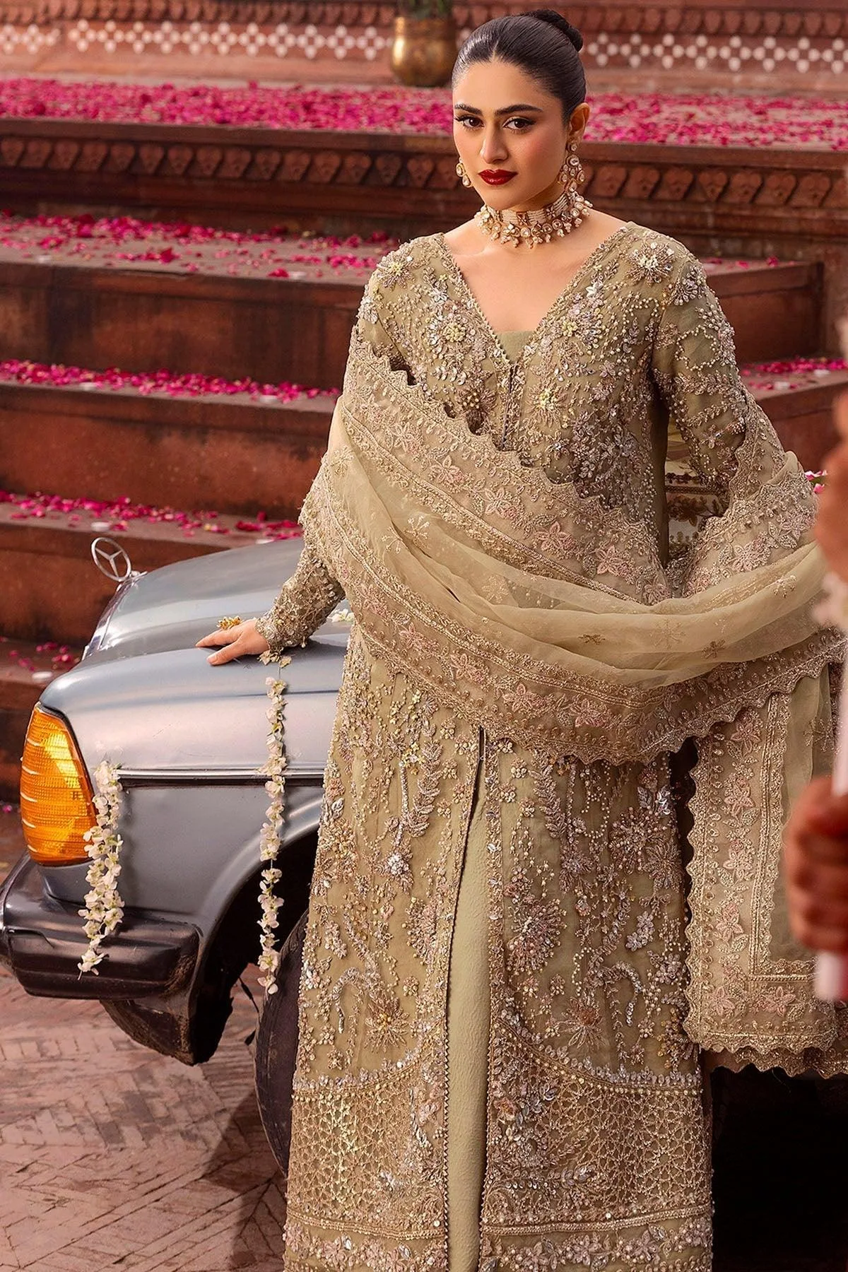 Motifz Bridal Couture Olive Haze Organza – view 4 – Poshaq