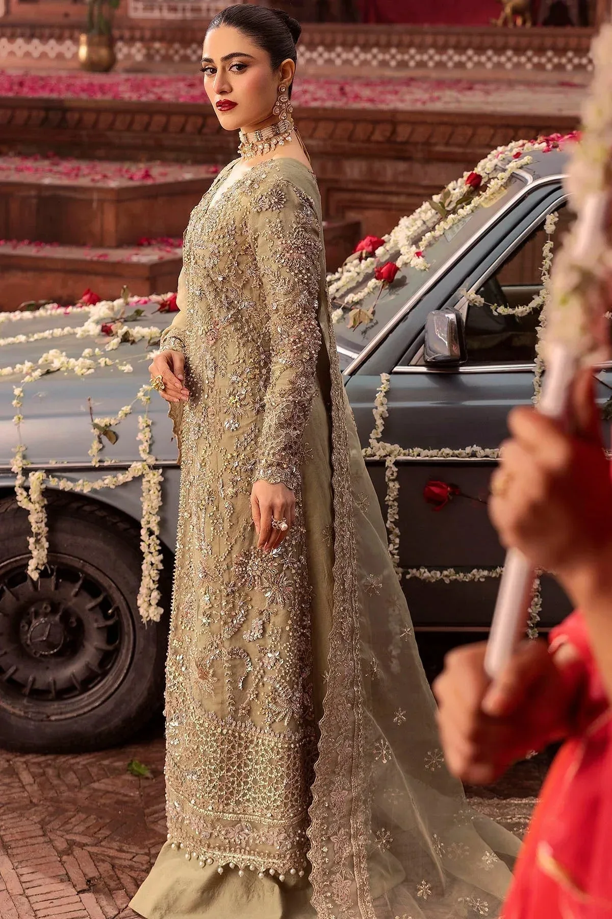 Motifz Bridal Couture Olive Haze Organza – view 5 – Poshaq