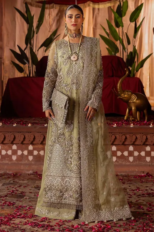 Motifz Bridal Couture Olive Green Organza – view 1 – Poshaq