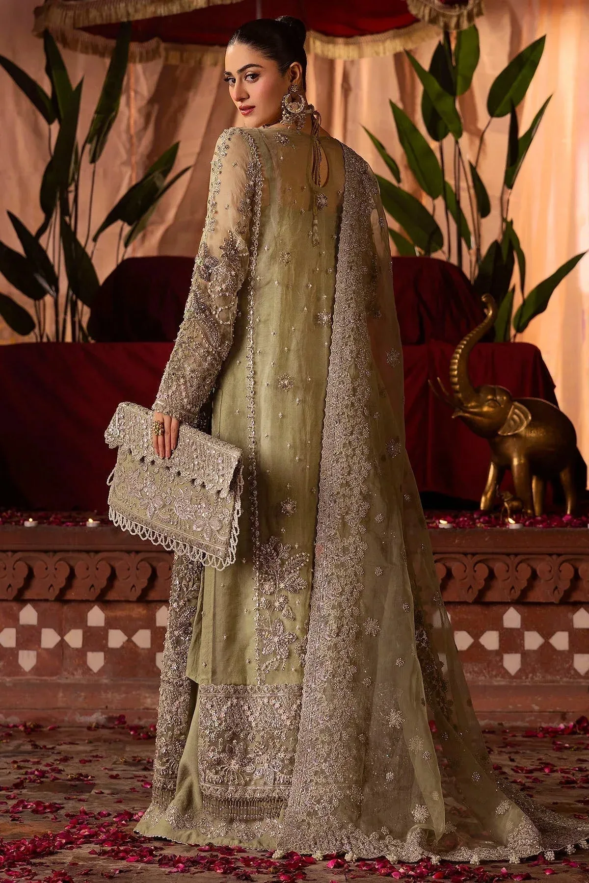 Motifz Bridal Couture Olive Green Organza – view 2 – Poshaq