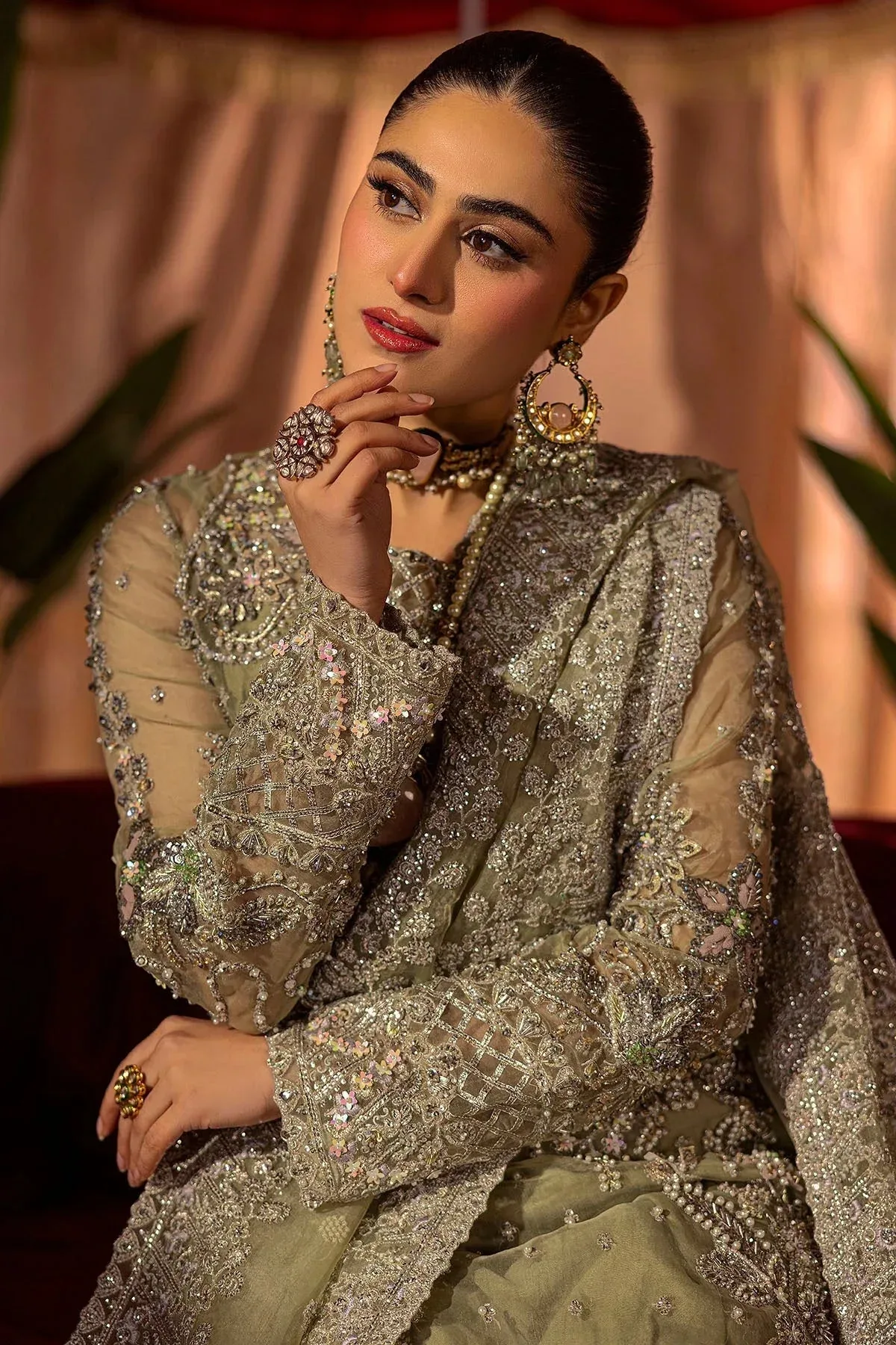 Motifz Bridal Couture Olive Green Organza – view 3 – Poshaq