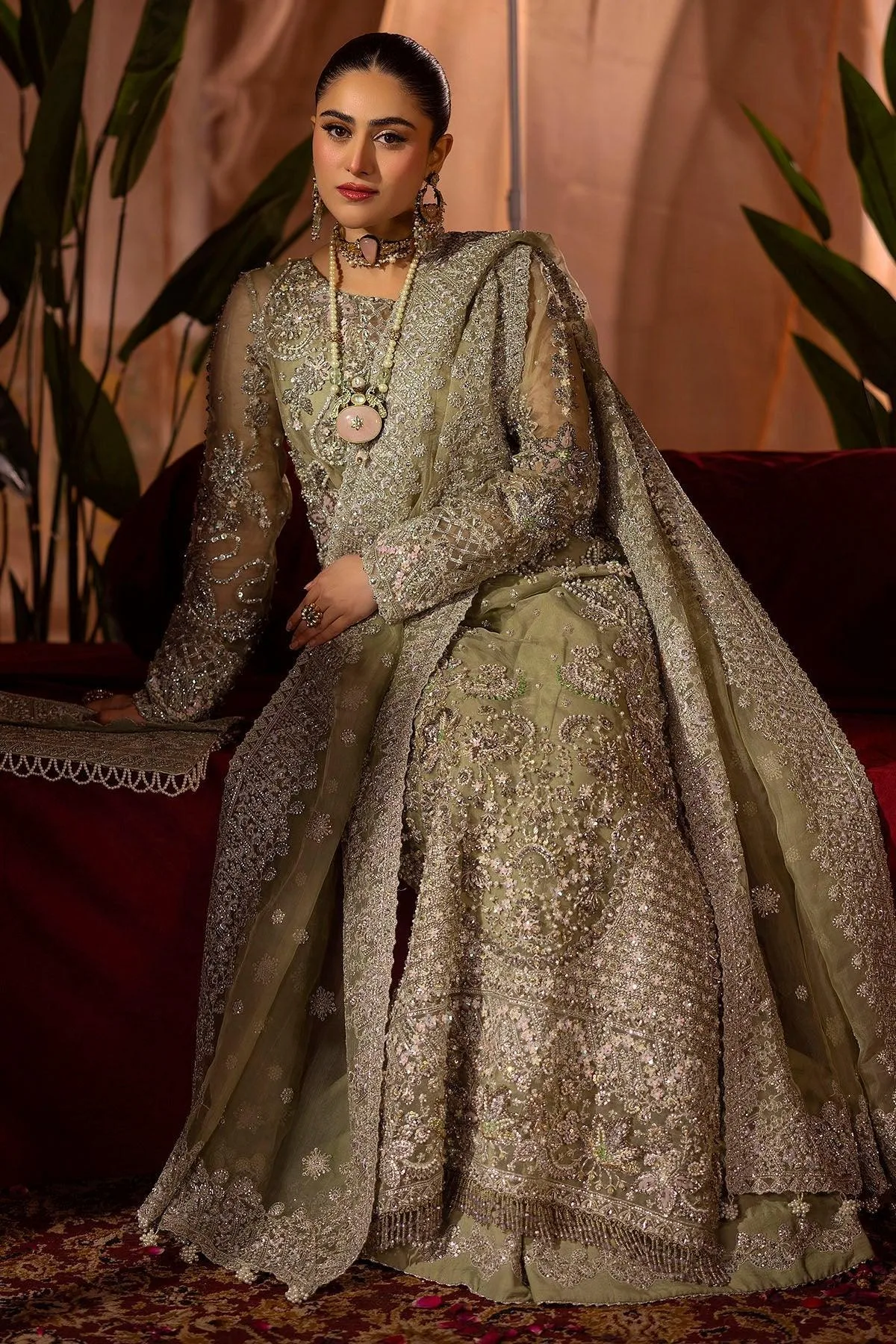 Motifz Bridal Couture Olive Green Organza – view 5 – Poshaq
