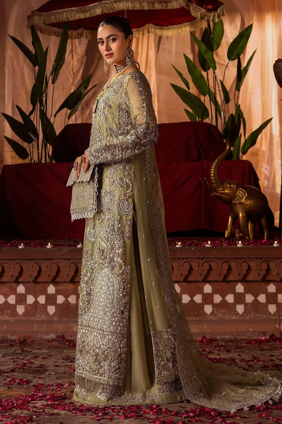 Motifz Bridal Couture Olive Green Organza – view 6 – Poshaq