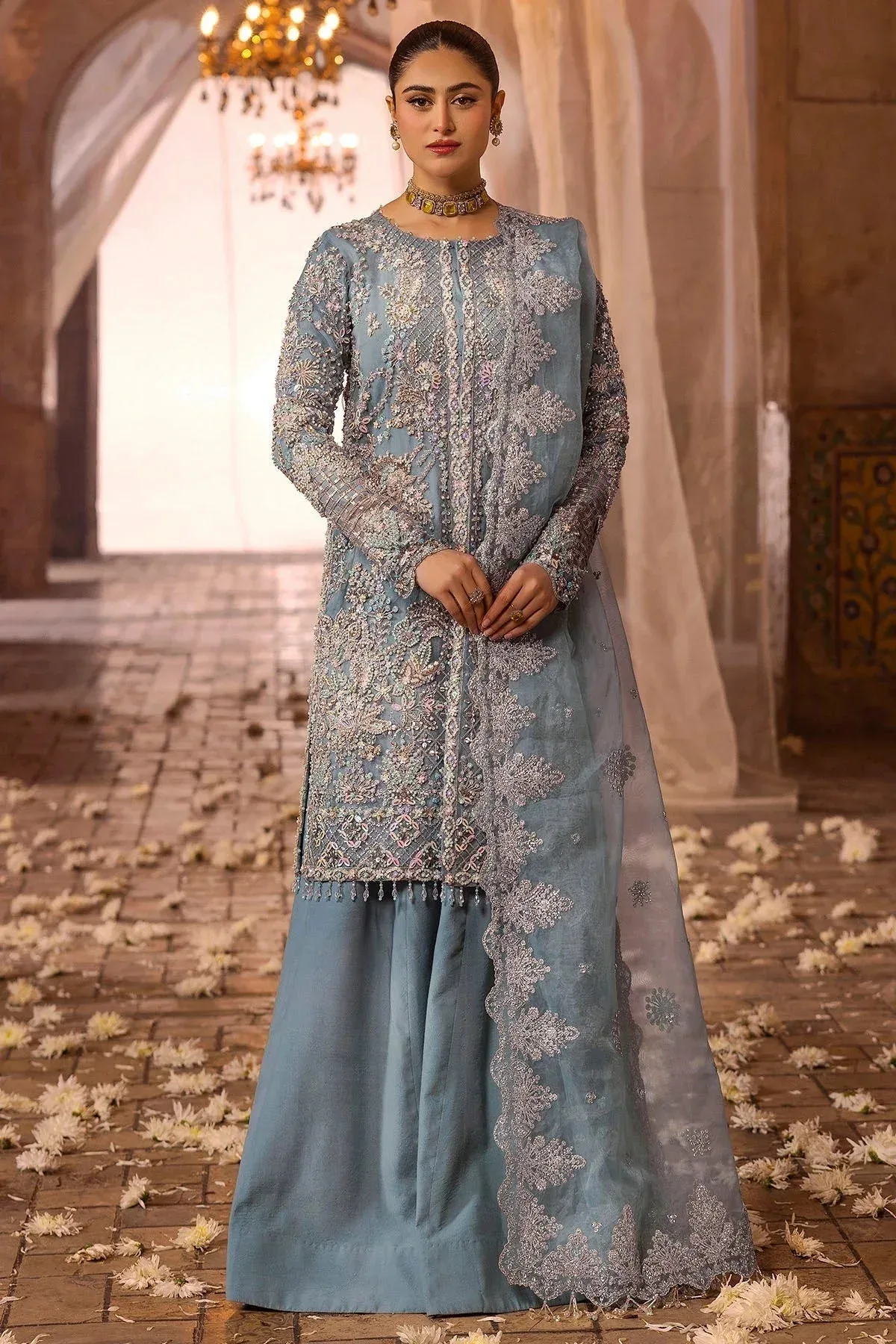 Motifz Bridal Couture Ice Blue Organza – view 1 – Poshaq