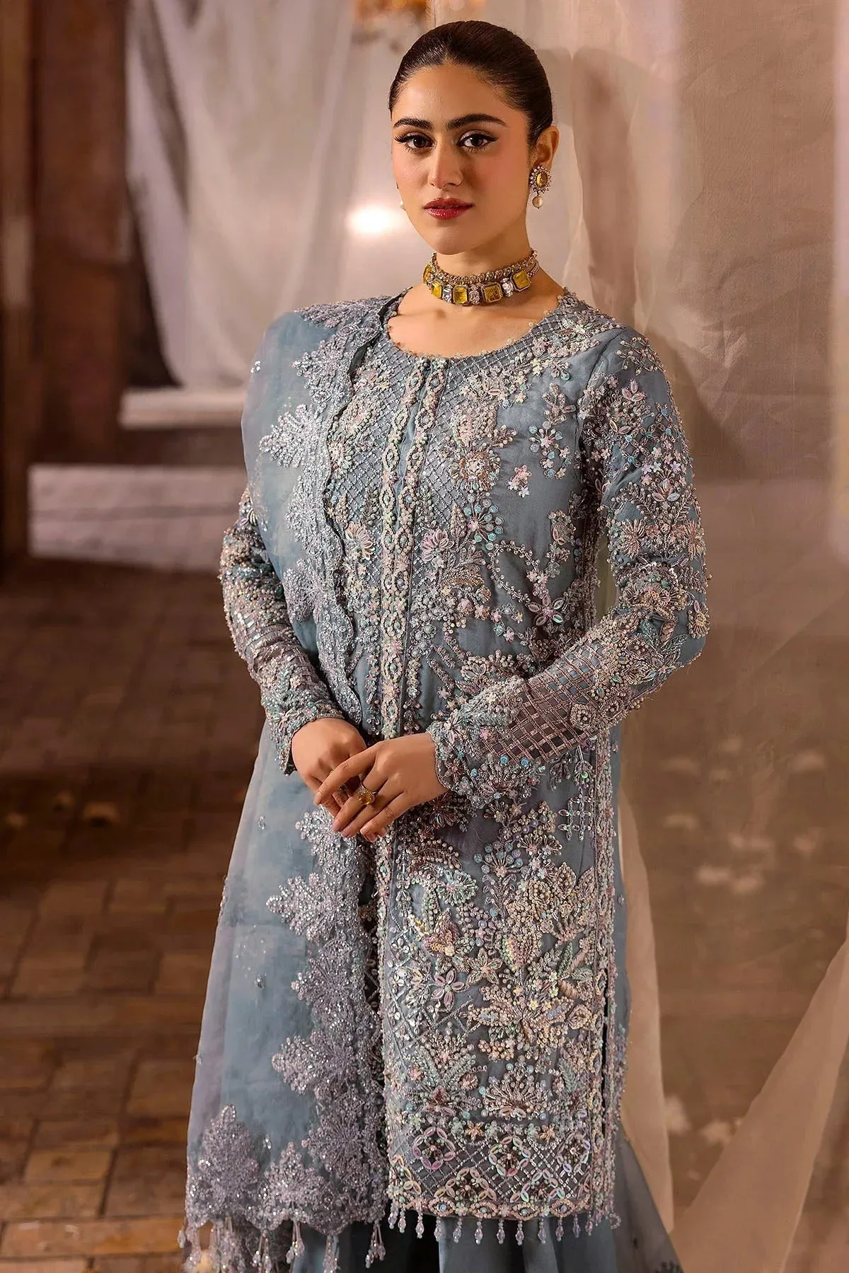 Motifz Bridal Couture Ice Blue Organza – view 2 – Poshaq