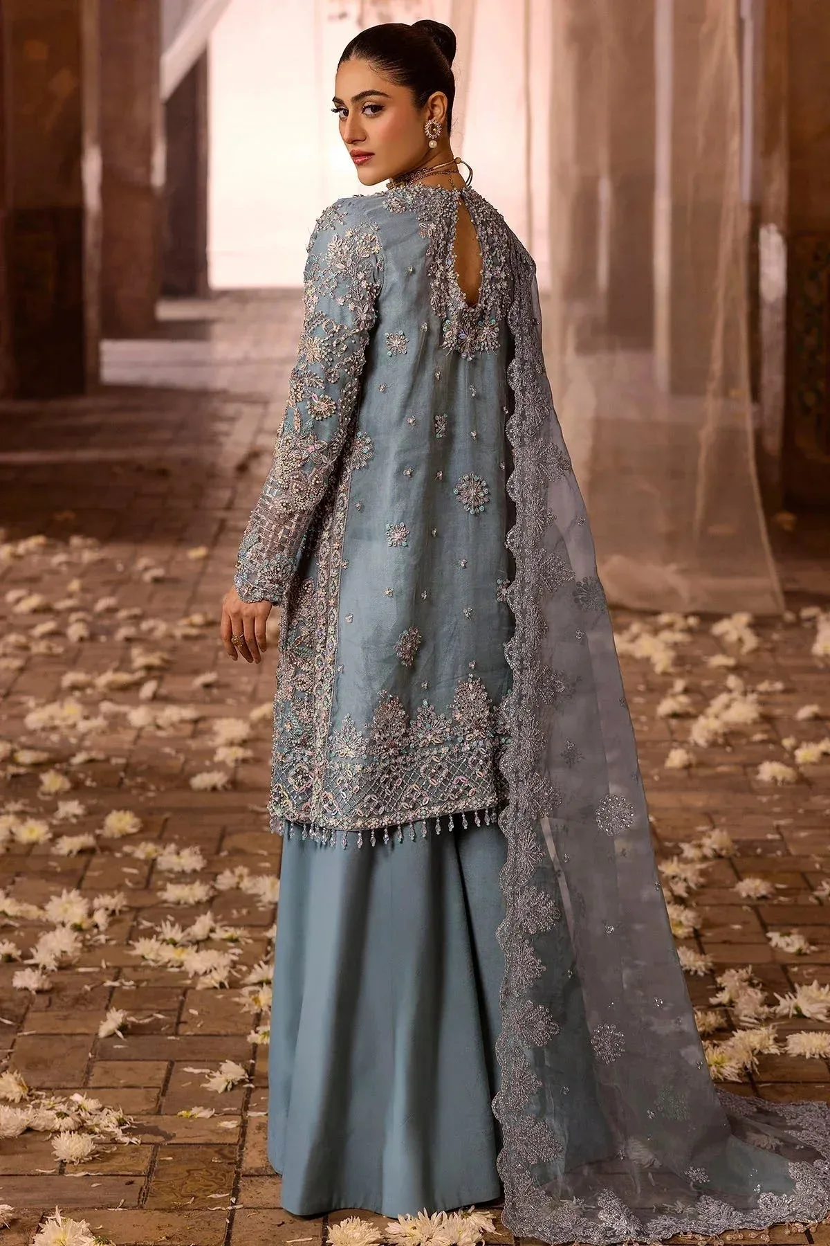 Motifz Bridal Couture Ice Blue Organza – view 3 – Poshaq