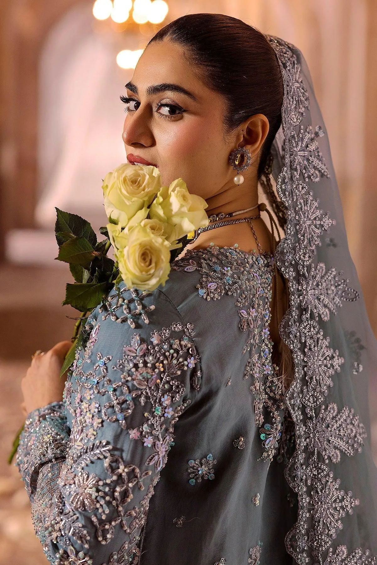 Motifz Bridal Couture Ice Blue Organza – view 4 – Poshaq