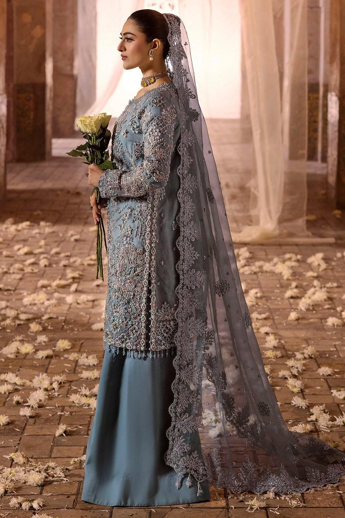 Motifz Bridal Couture Ice Blue Organza – view 5 – Poshaq