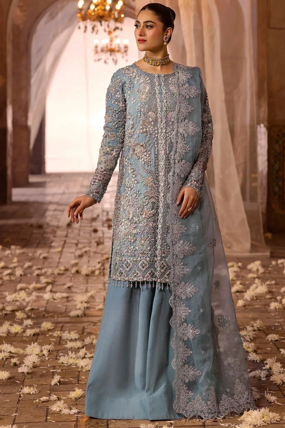 Motifz Bridal Couture Ice Blue Organza – view 6 – Poshaq