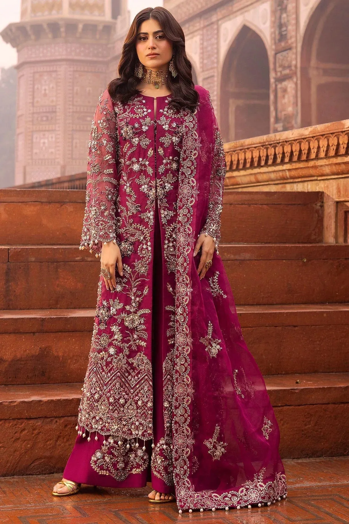Motifz Bridal Couture Fuchsia Pink Organza – view 1 – Poshaq