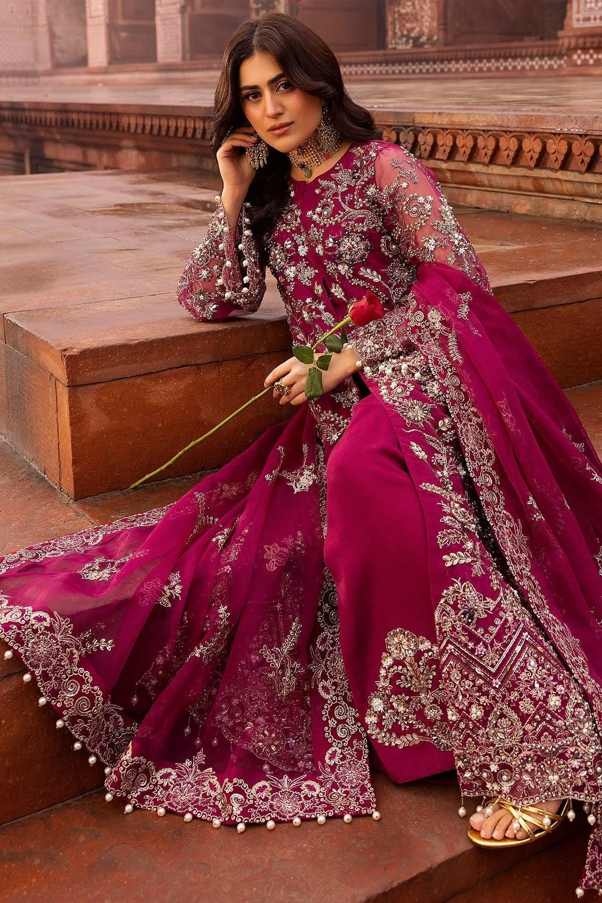 Motifz Bridal Couture Fuchsia Pink Organza – view 3 – Poshaq