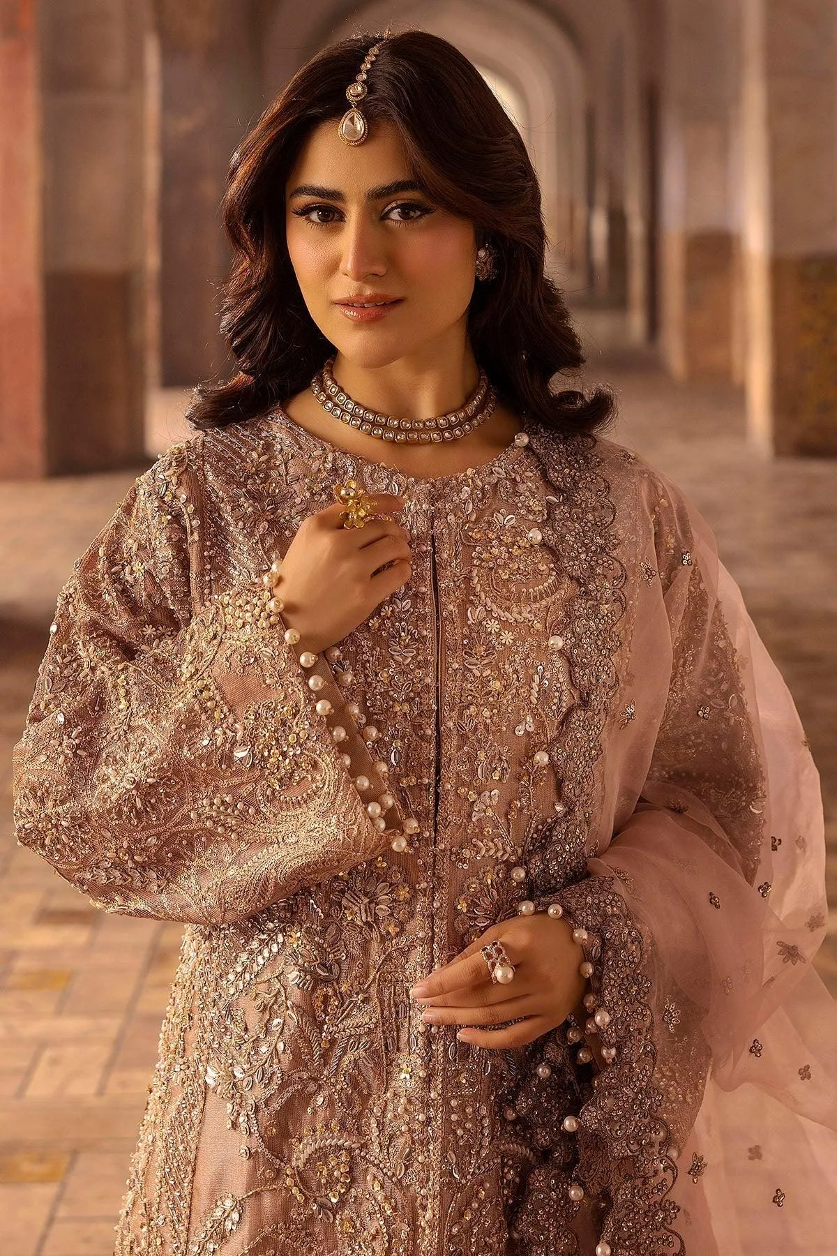 Motifz Bridal Couture Peach Organza – view 3 – Poshaq