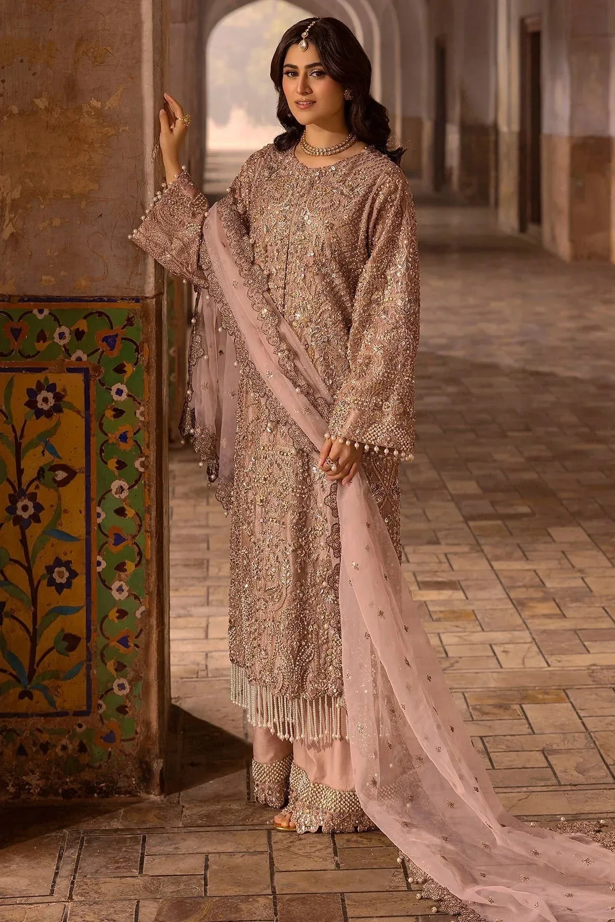 Motifz Bridal Couture Peach Organza – view 4 – Poshaq
