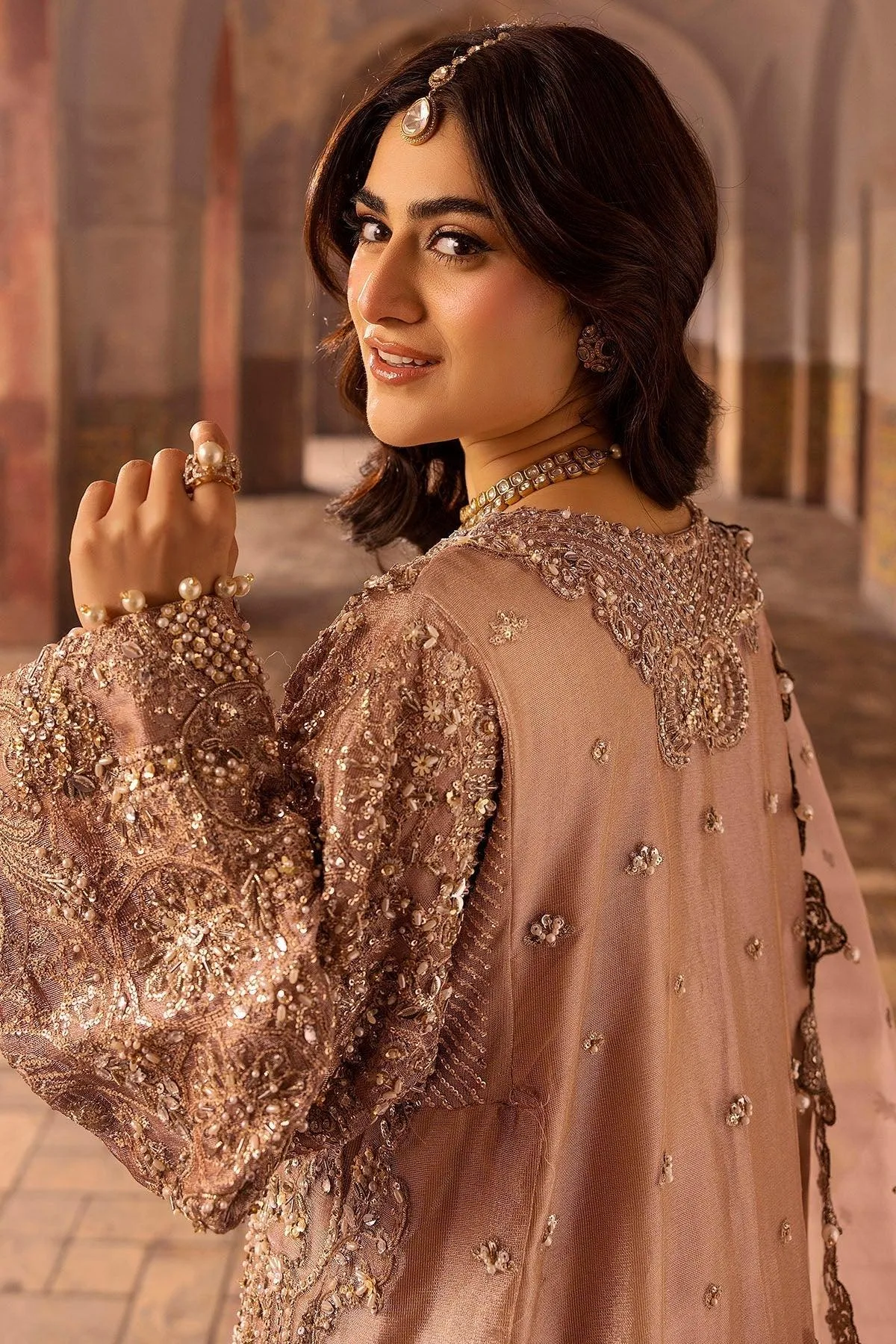 Motifz Bridal Couture Peach Organza – view 5 – Poshaq