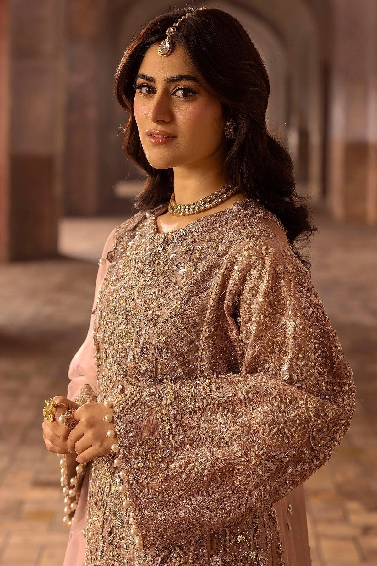 Motifz Bridal Couture Peach Organza – view 6 – Poshaq