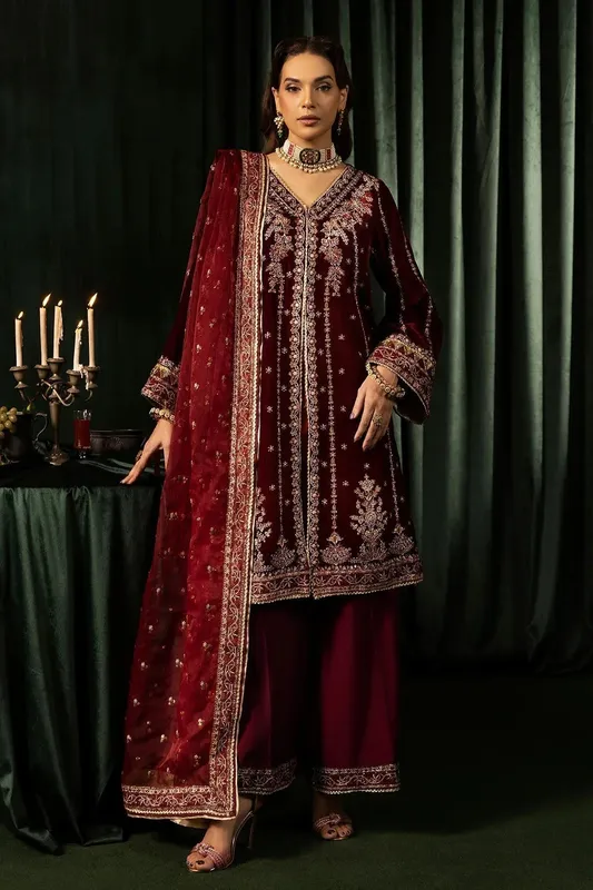Motifz Velvet Formals Maroon Organza – view 1 – Poshaq