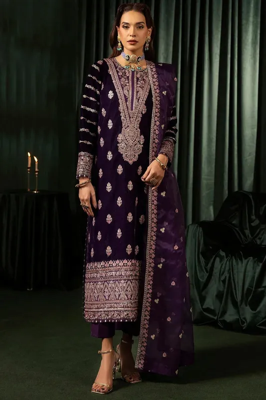 Motifz Velvet Formals Deep Purple Organza – view 1 – Poshaq