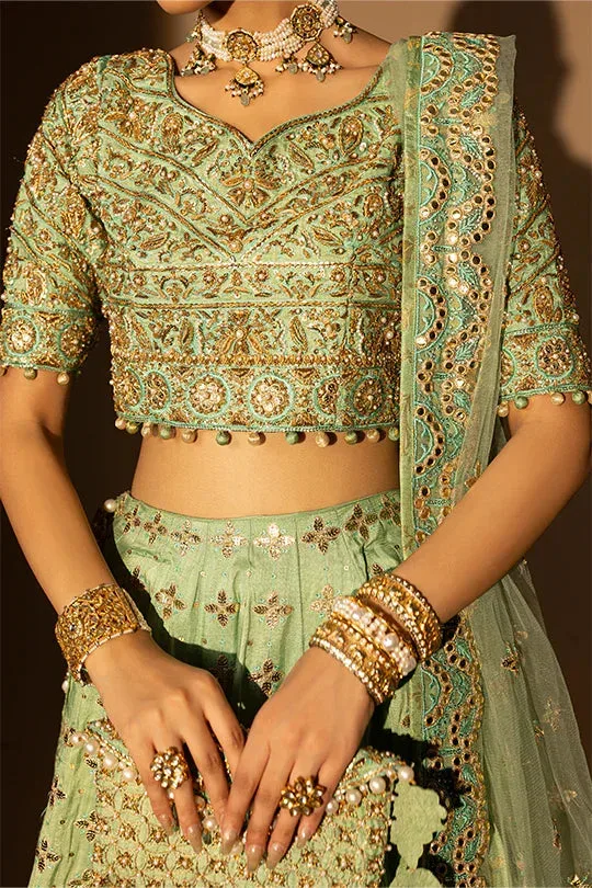 Muntaha by Shanzay Fahad Tabeer Formals Green Raw Silk – view 4 – Poshaq