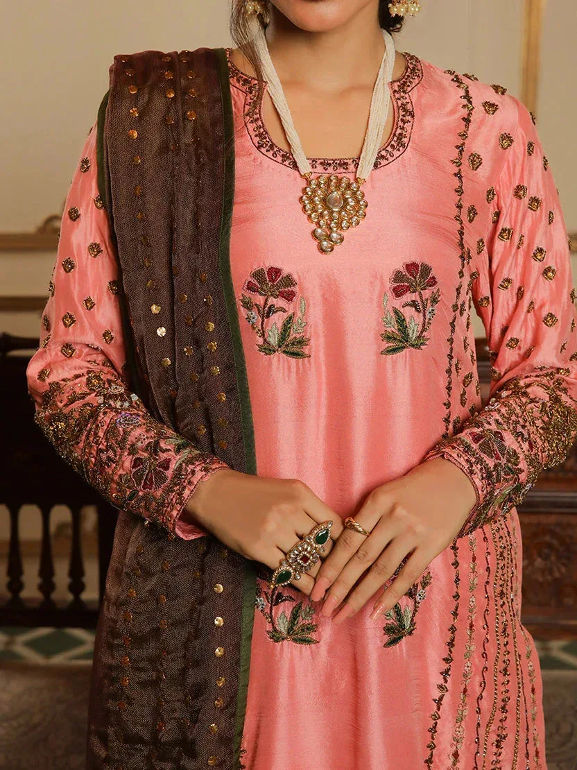 Muntaha by Shanzay Fahad Baad e Saba Brown Raw Silk – view 3 – Poshaq