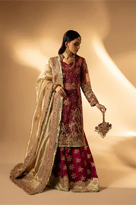 Muntaha by Shanzay Fahad Tabeer Formals Maroon Raw Silk – view 1 – Poshaq