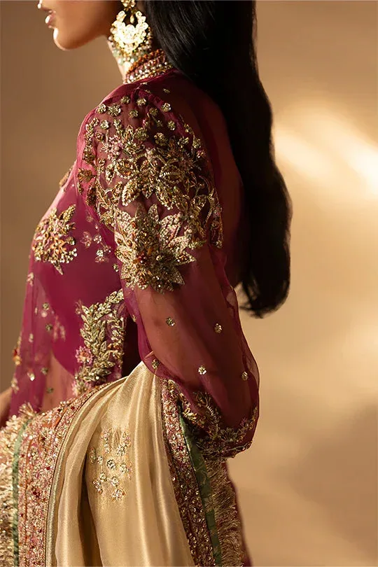 Muntaha by Shanzay Fahad Tabeer Formals Maroon Raw Silk – view 2 – Poshaq