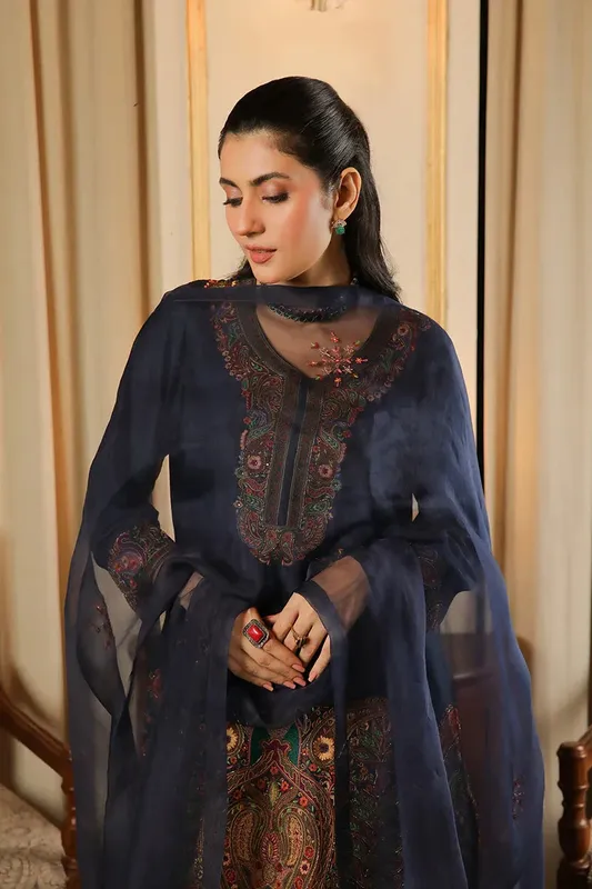 Muntaha by Shanzay Fahad Baad e Saba Blue Raw Silk – view 1 – Poshaq