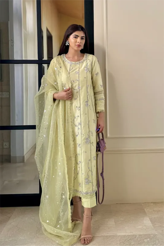 Muntaha by Shanzay Fahad Formals Yellow Raw Silk – view 1 – Poshaq