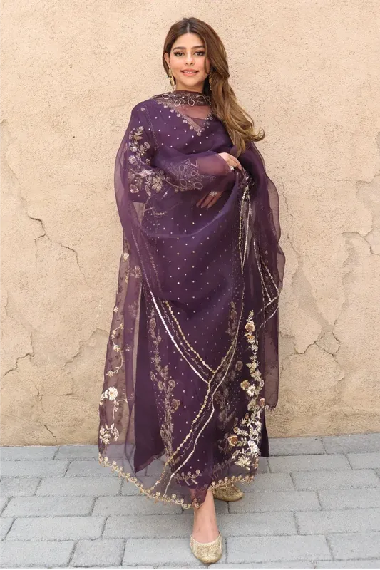 Muntaha by Shanzay Fahad Formals Purple Raw Silk – view 1 – Poshaq