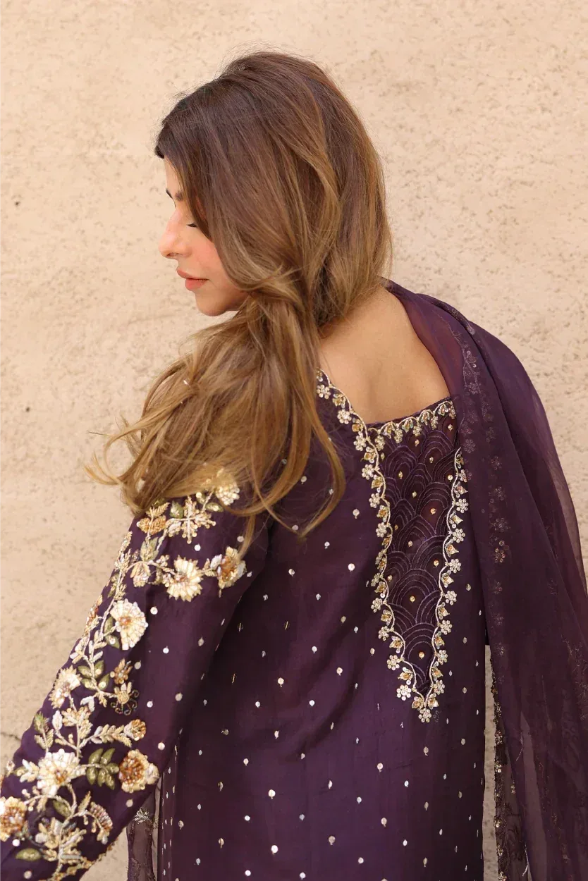 Muntaha by Shanzay Fahad Formals Purple Raw Silk – view 3 – Poshaq