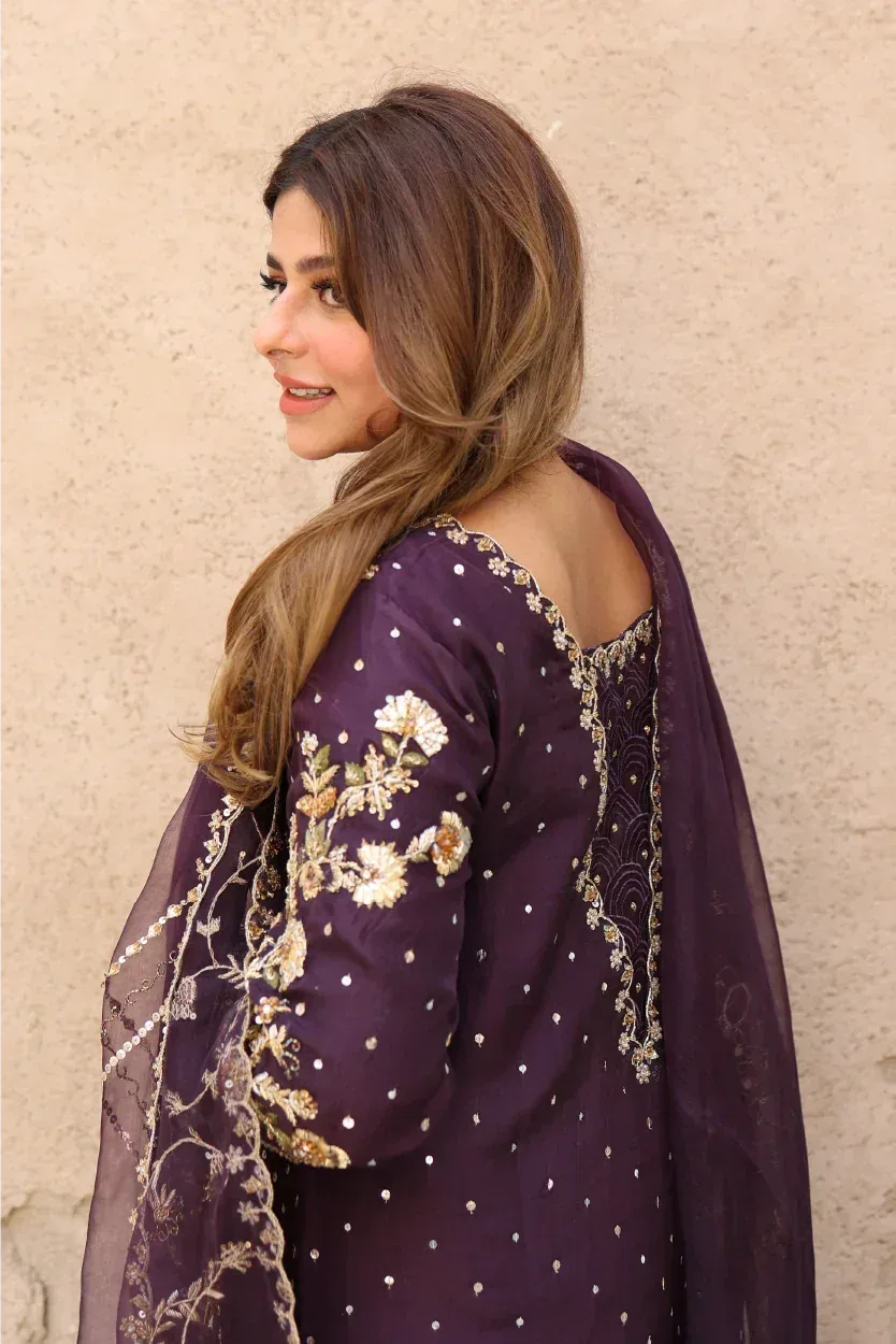 Muntaha by Shanzay Fahad Formals Purple Raw Silk – view 4 – Poshaq