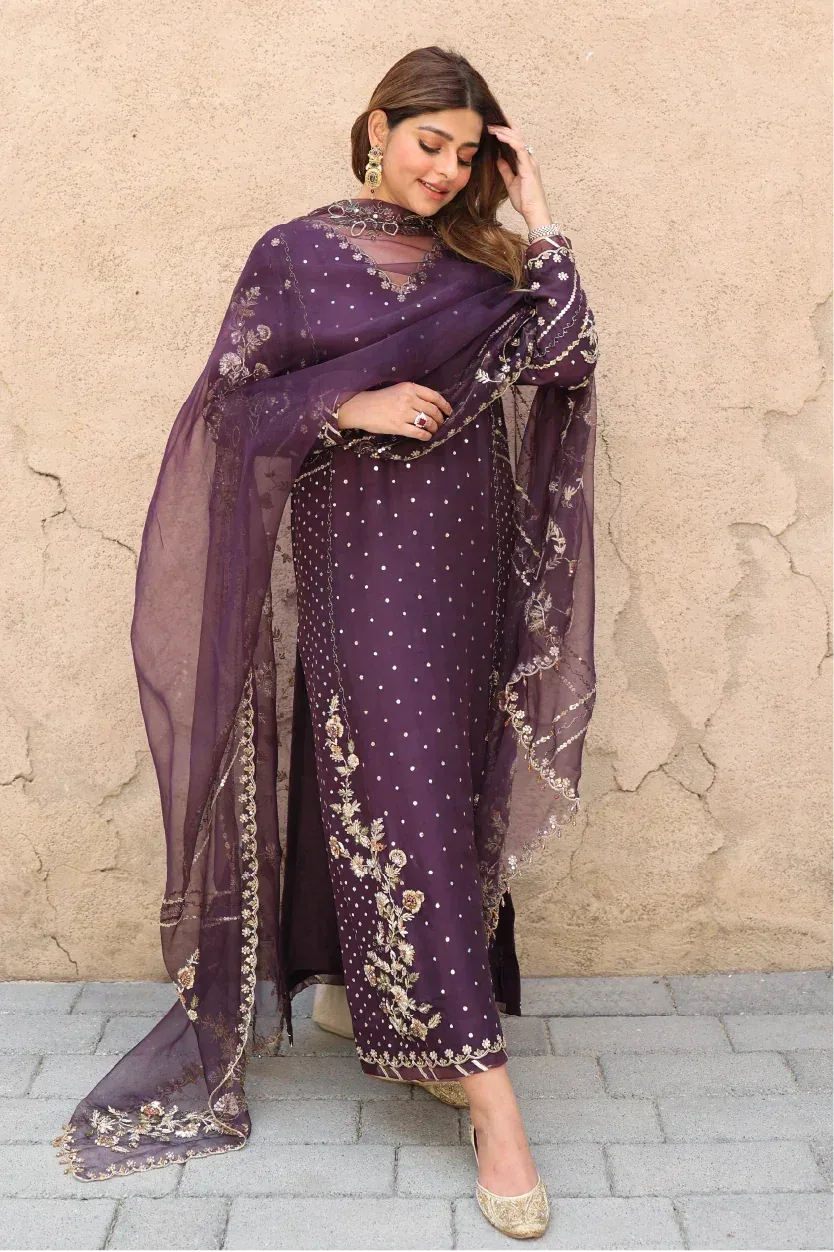 Muntaha by Shanzay Fahad Formals Purple Raw Silk – view 8 – Poshaq