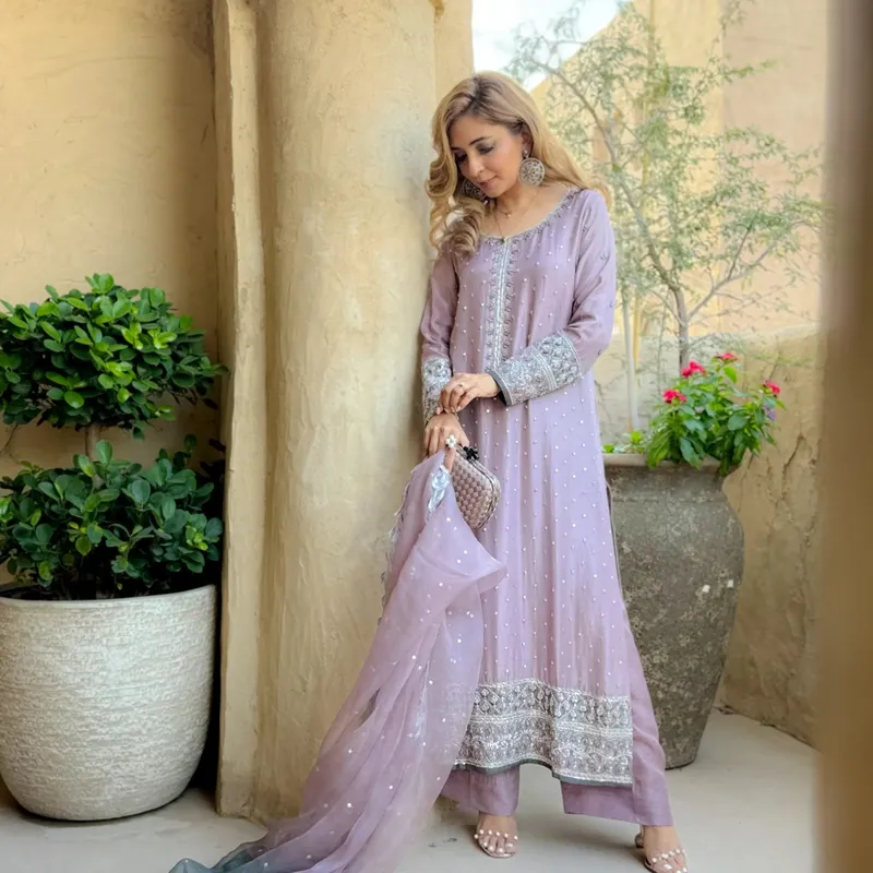 Muntaha by Shanzay Fahad Formals Lilac Raw Silk – view 1 – Poshaq