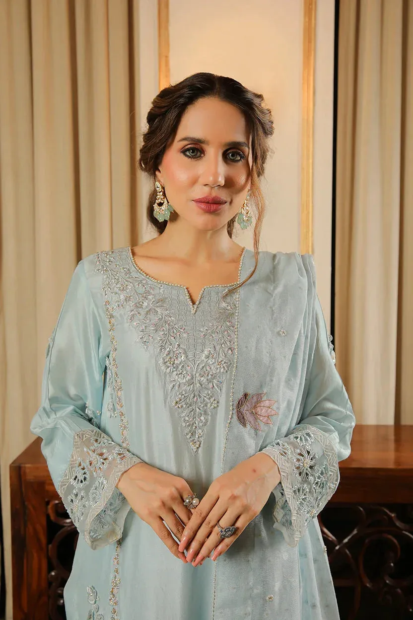 Muntaha by Shanzay Fahad Baad e Saba Blue Raw Silk – view 1 – Poshaq