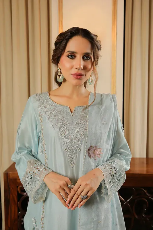 Muntaha by Shanzay Fahad Baad e Saba Blue Raw Silk – view 1 – Poshaq