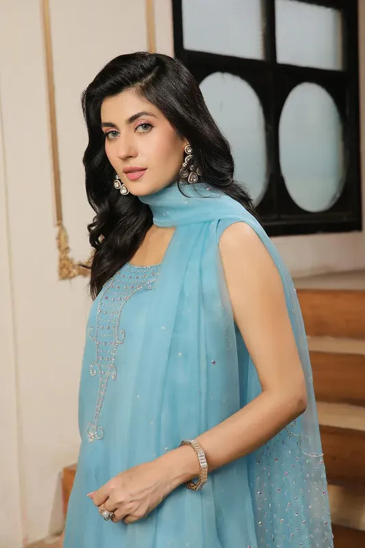 Muntaha by Shanzay Fahad Baad e Saba Coral Raw Silk – view 1 – Poshaq