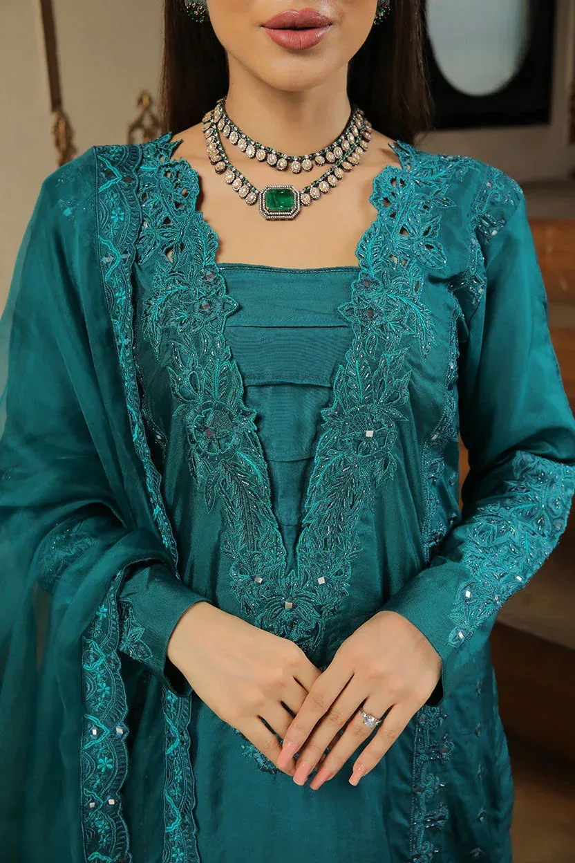 Muntaha by Shanzay Fahad Baad e Saba Teal Raw Silk – view 3 – Poshaq