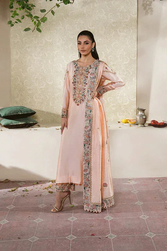 Peach raw silk shirt with matching dupatta and trouser – view 1 – Poshaq