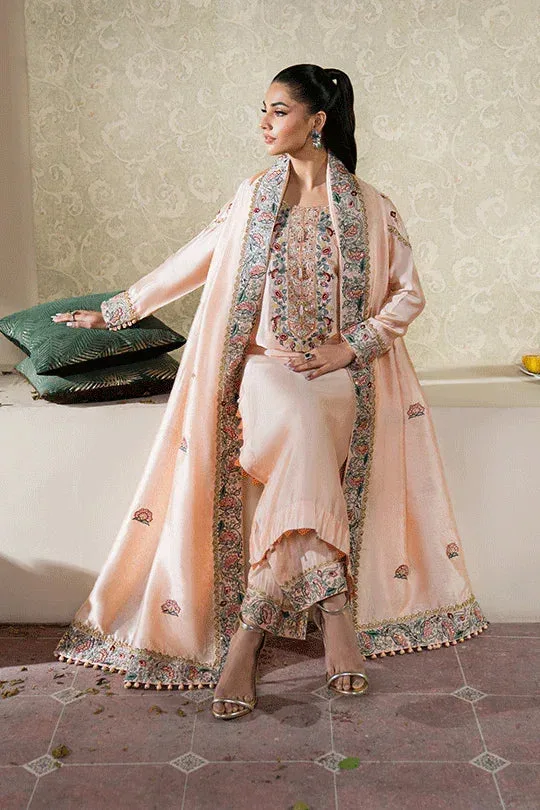 Peach raw silk shirt with matching dupatta and trouser – view 2 – Poshaq