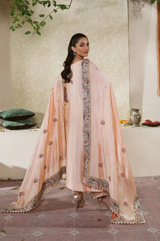 Peach raw silk shirt with matching dupatta and trouser – view 3 – Poshaq