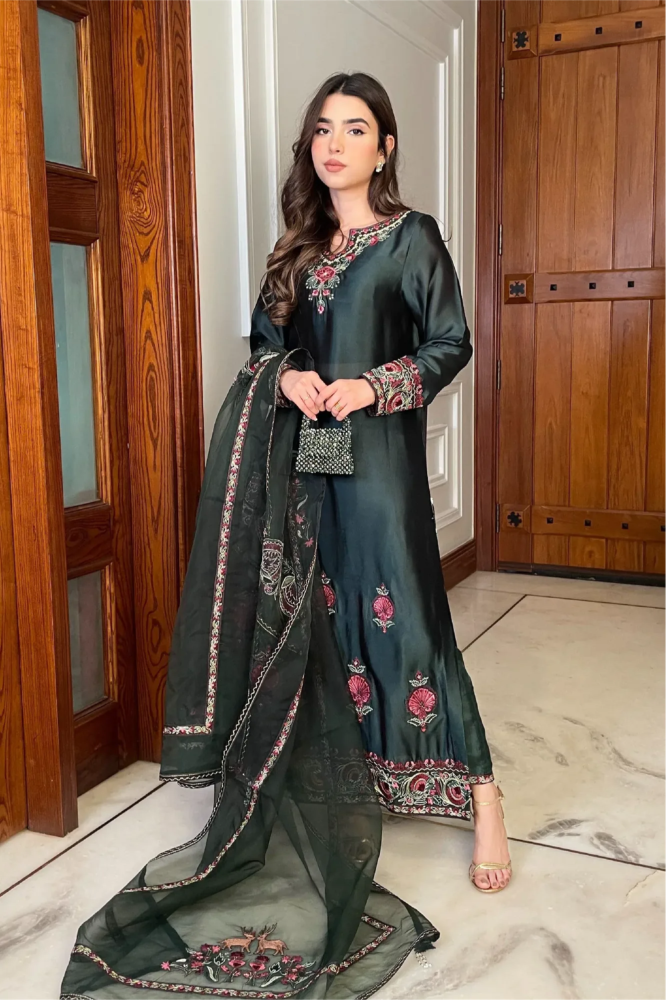 Muntaha by Shanzay Fahad Formals Green Cotton Silk – view 1 – Poshaq