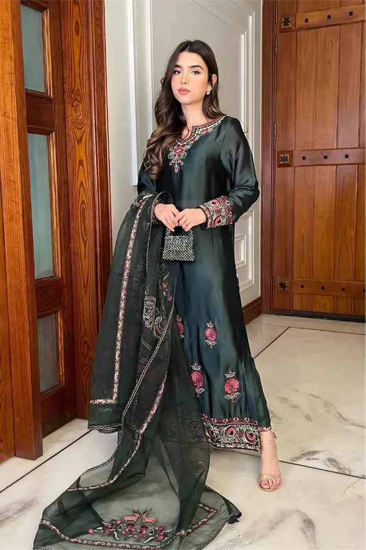 Muntaha by Shanzay Fahad Formals Green Cotton Silk – view 1 – Poshaq