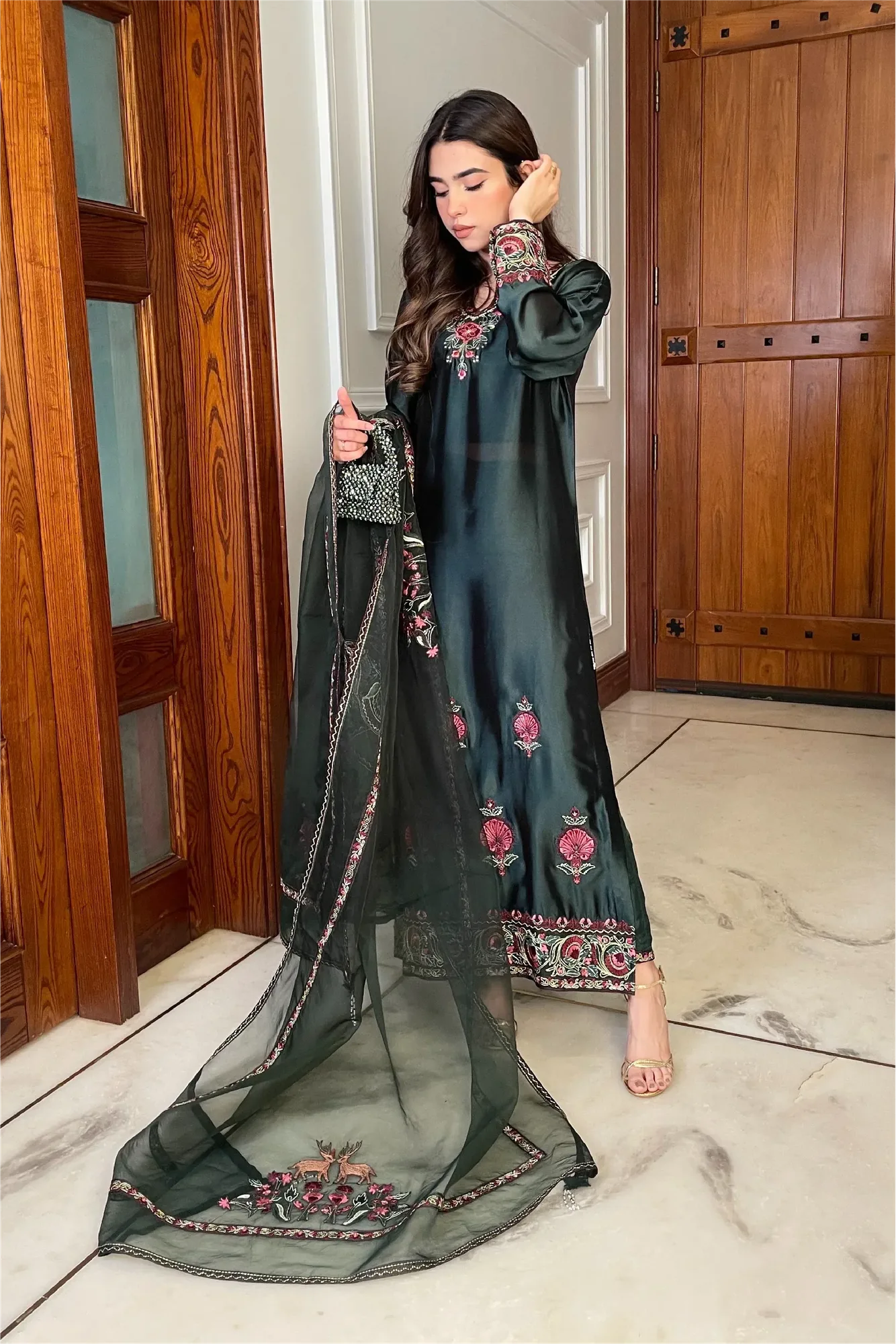 Muntaha by Shanzay Fahad Formals Green Cotton Silk – view 2 – Poshaq