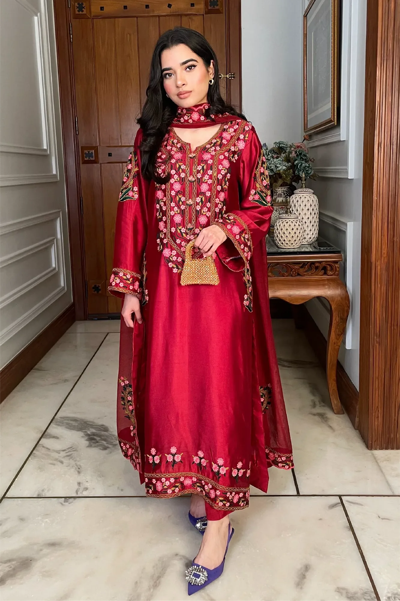 Muntaha by Shanzay Fahad Zara Semi Formals Red Cotton Silk – view 1 – Poshaq