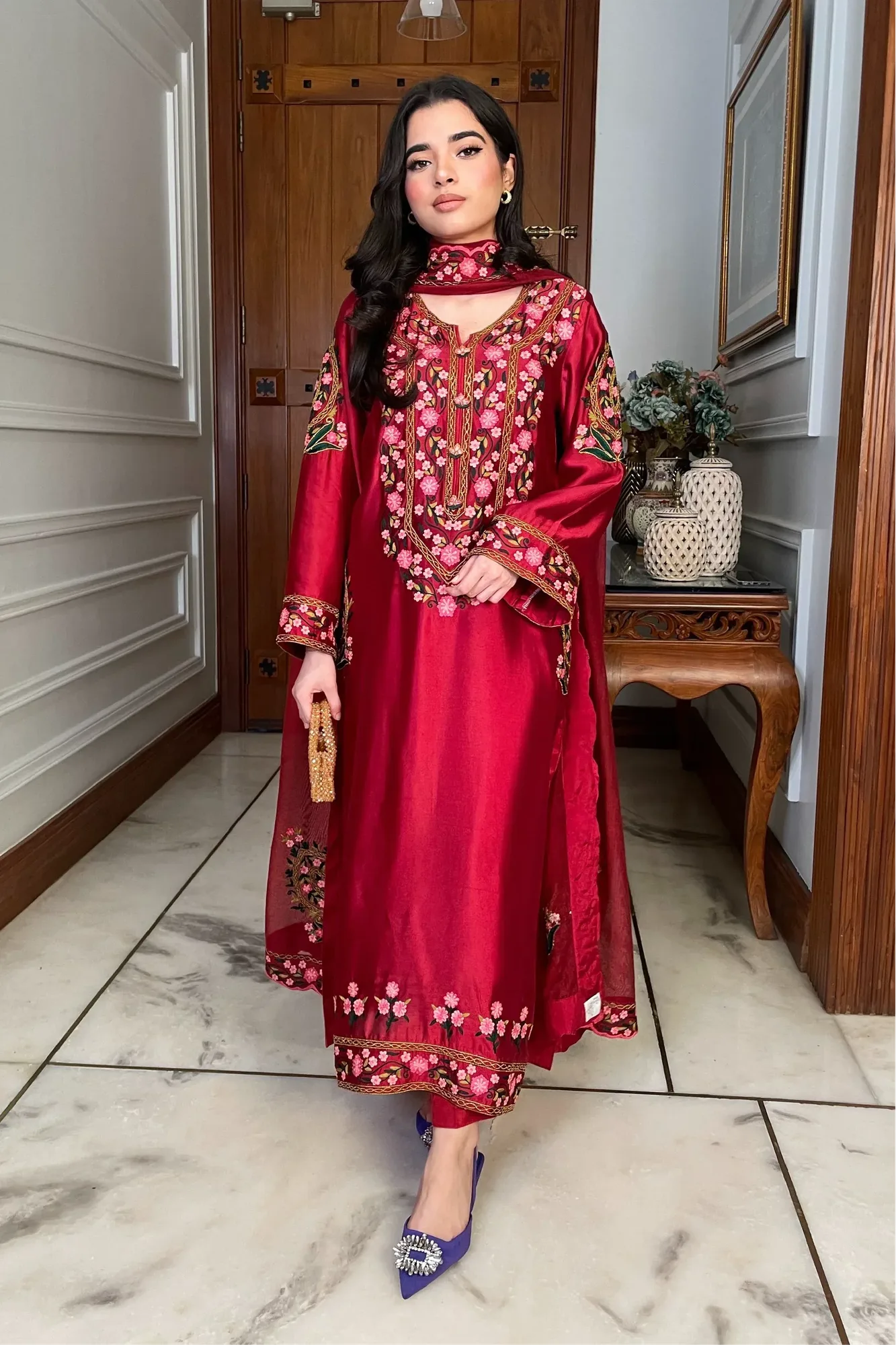 Muntaha by Shanzay Fahad Zara Semi Formals Red Cotton Silk – view 2 – Poshaq