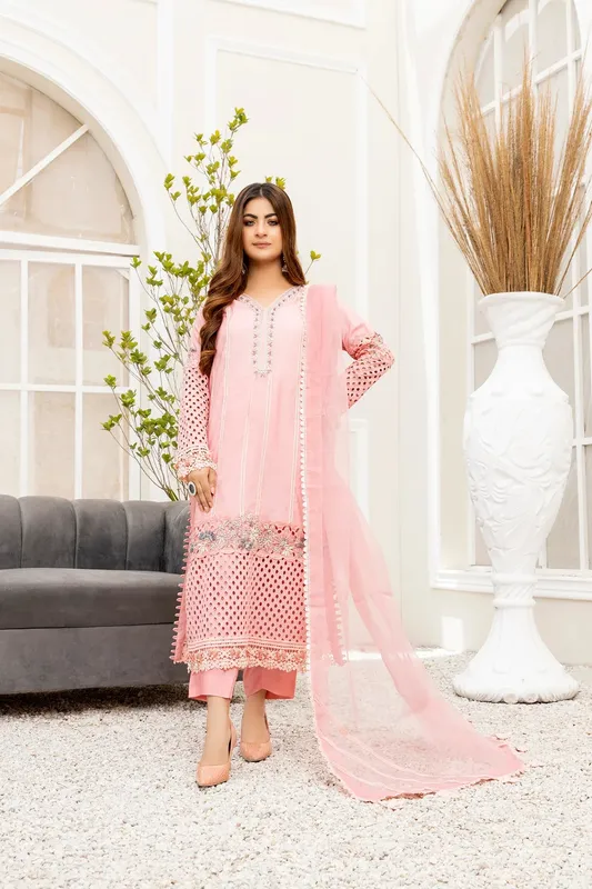 Muntaha by Shanzay Fahad Mushk Casual Pret pink Organza – view 1 – Poshaq