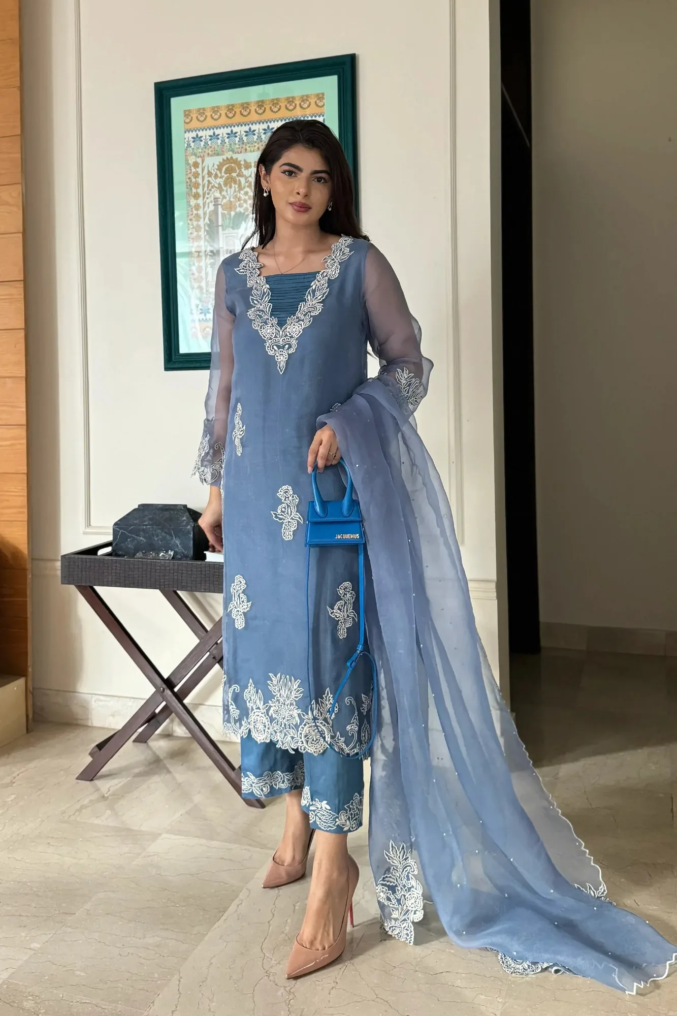 Muntaha by Shanzay Fahad Zara Semi Formals Turquoise Blue Organza – view 1 – Poshaq